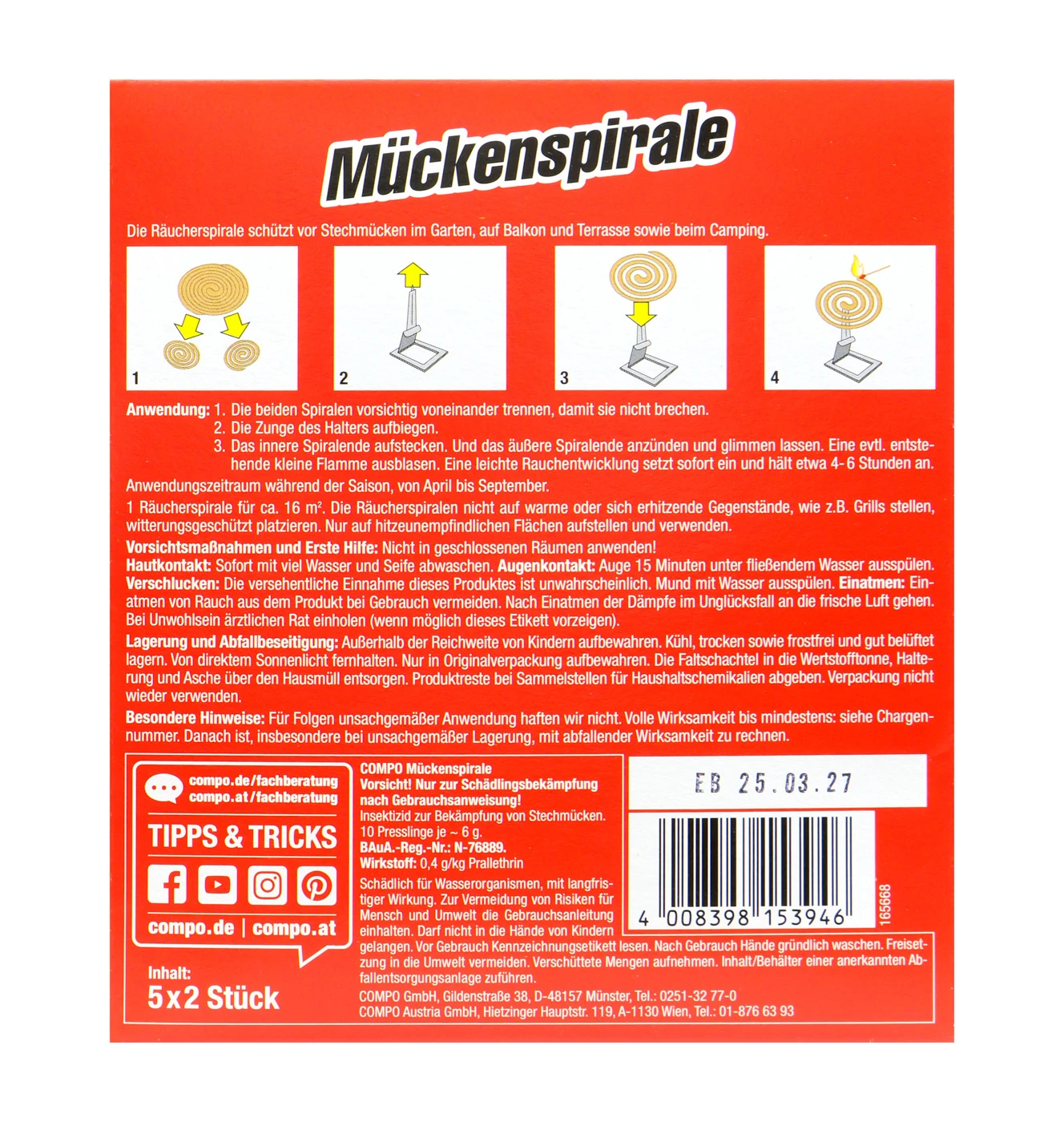 Compo Mückenspirale - 10 Stück 2 Compo Mückenspirale - 10 Stück – Bild 2