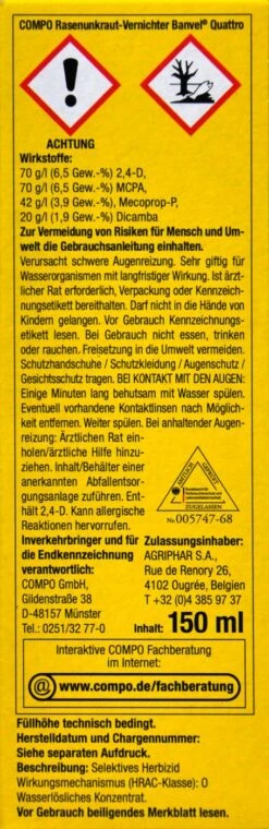 Compo Rasenunkraut-Vernichter Banvel Quattro - 150 Ml -Compo-Laden Compo20Rasenunkraut Vernichter20Banvel20Quattro 33421 L01