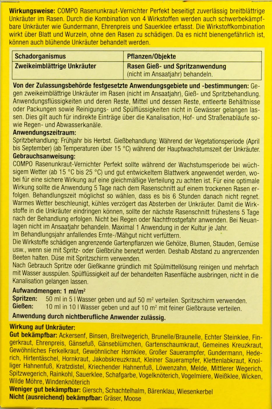 Compo Rasenunkraut-Vernichter Perfekt - 200 Ml 2 Compo Rasenunkraut-Vernichter Perfekt - 200 Ml – Bild 2