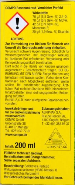 Compo Rasenunkraut-Vernichter Perfekt - 200 Ml 6 Compo Rasenunkraut-Vernichter Perfekt - 200 Ml -Compo-Laden Compo20Rasenunkraut Vernichter20Perfekt 31831 L01